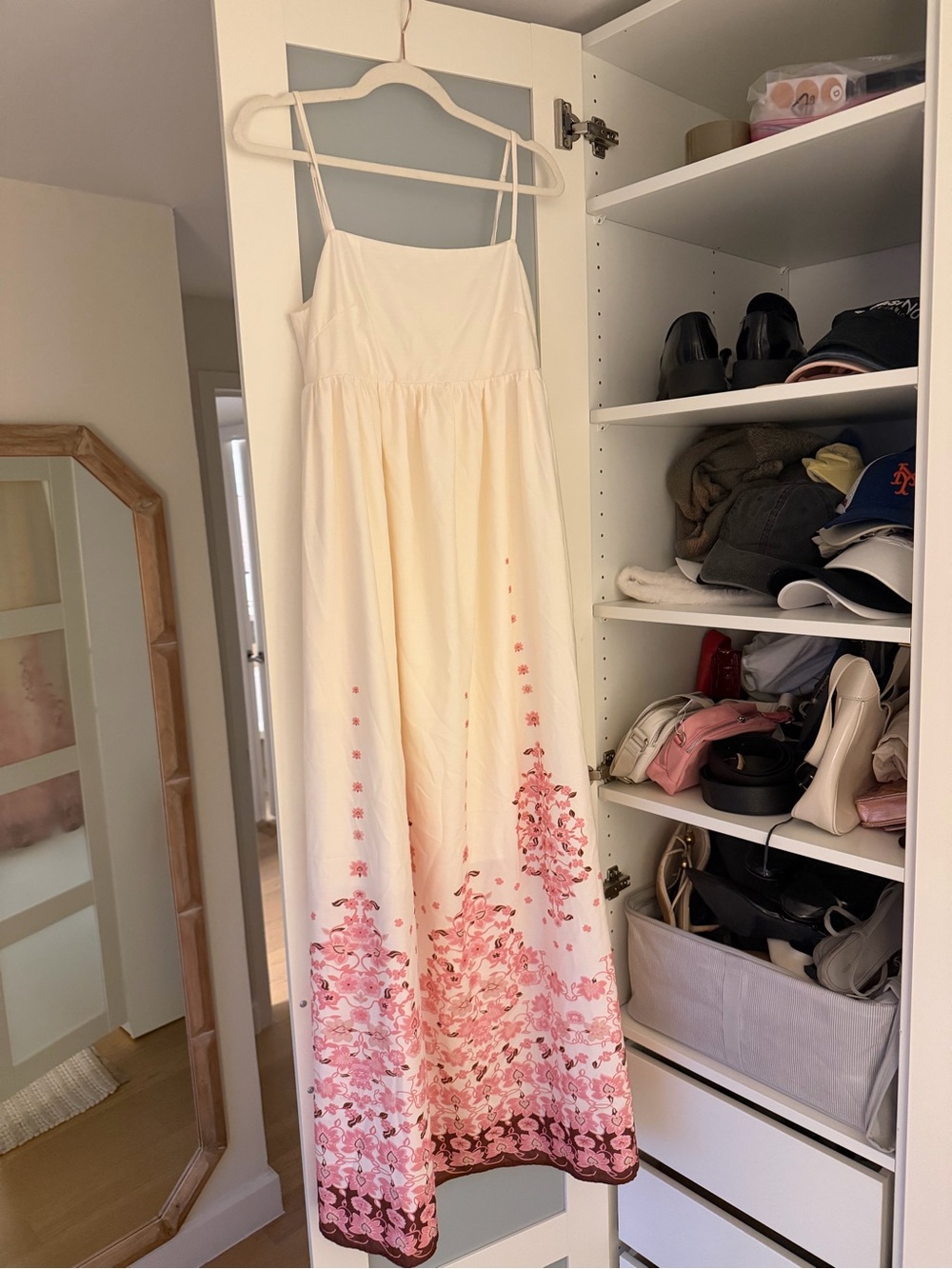 Commense Cream Maxi Dress with Pink Floral Hem